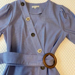 Moon River Blue Belted Wrap Dress